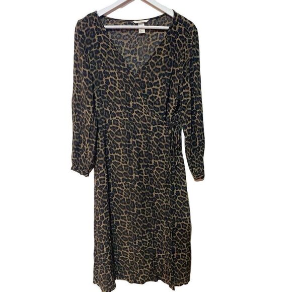 H&M size 12 wrap around leopard print dress mid length long sleeve - Picture 1 of 6